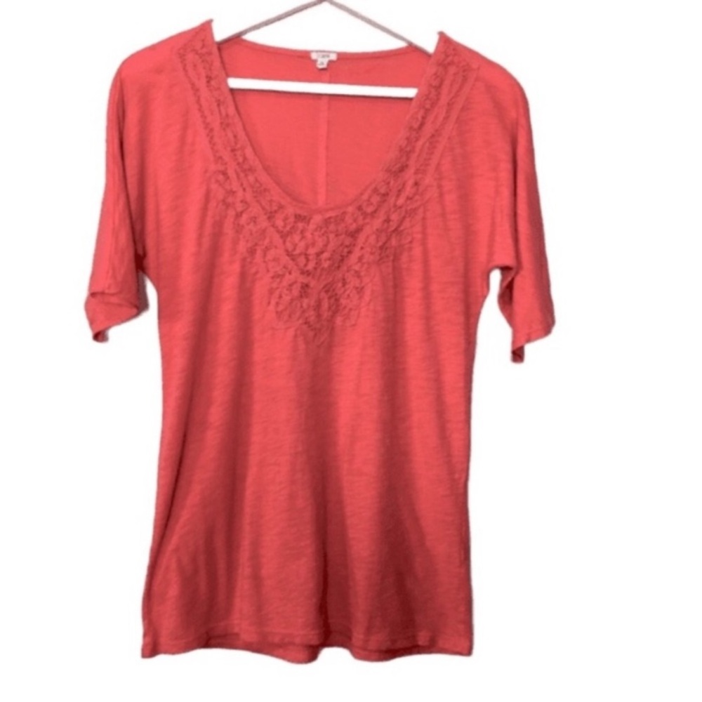 J. Crew Coral Lightweight Embroidery Top Tee Blouse S